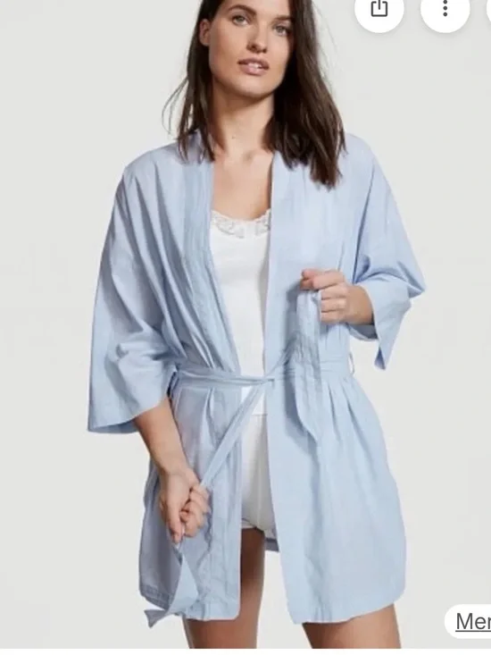 VICTORIA SECRET Light Blue Women's Cotton Robe - Classic Short Kimono!! S - Picture 1 of 5